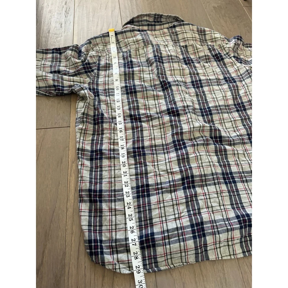 Banana Republic Mens Plaid Button Down Shirt White Navy XL